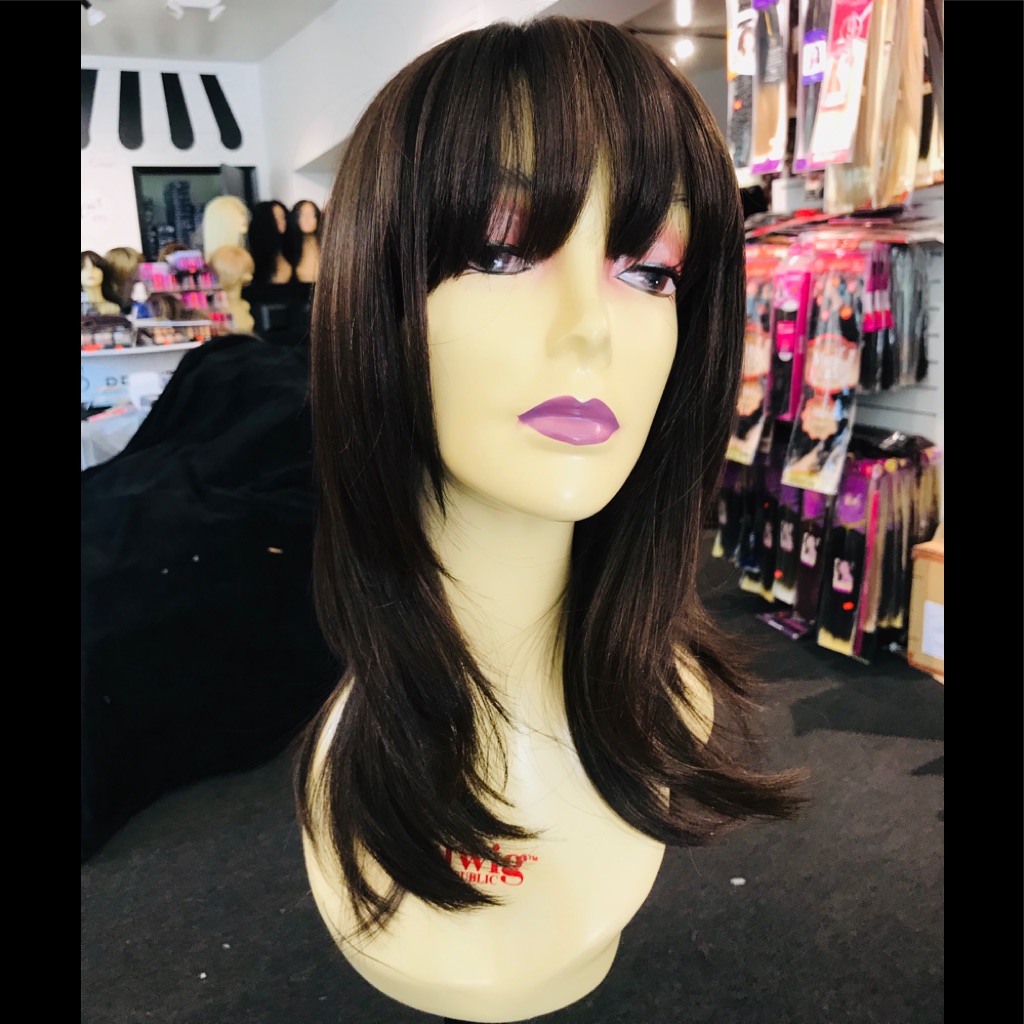 Brown Highlights Bangs Skin Top Wig